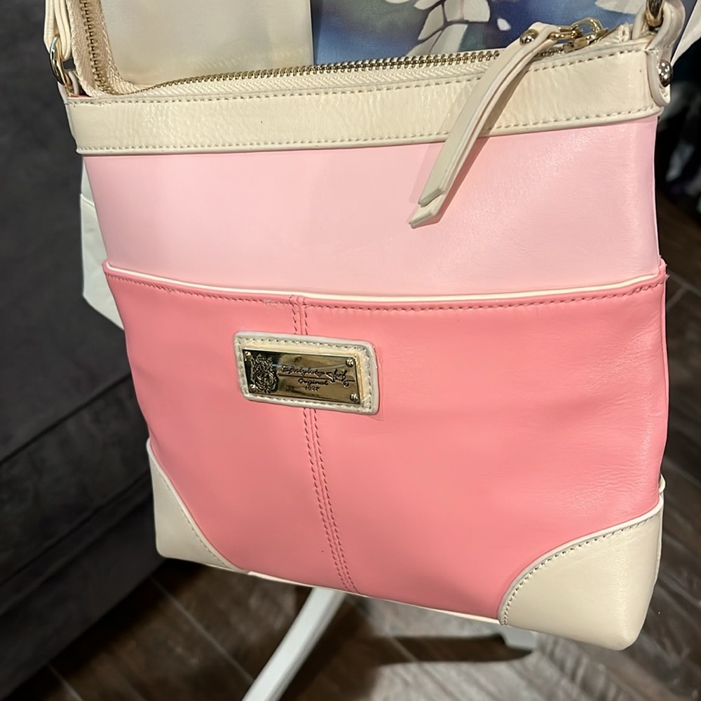 Sharif Pink & Cream with silver tone hardware Crossbody. New never used.